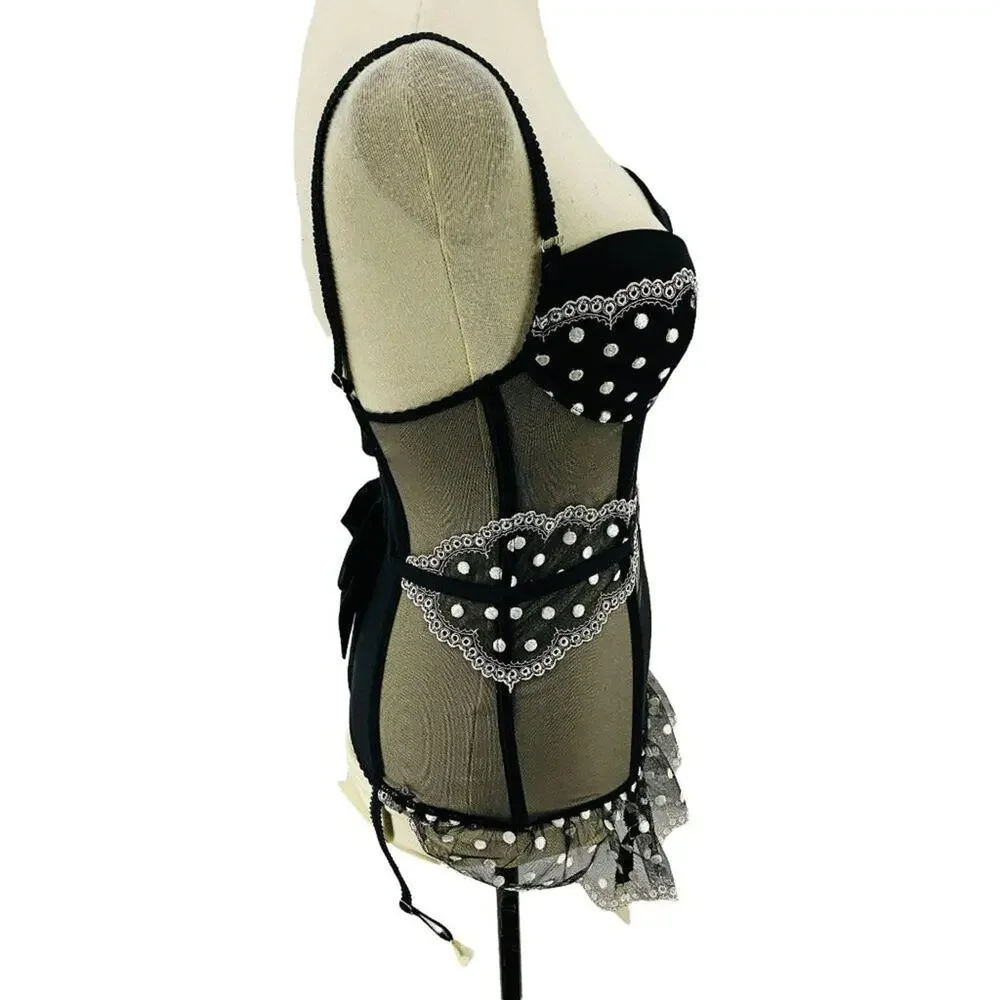 Victoria's Secret Bustier Corset Black with White Polka Dots 34C